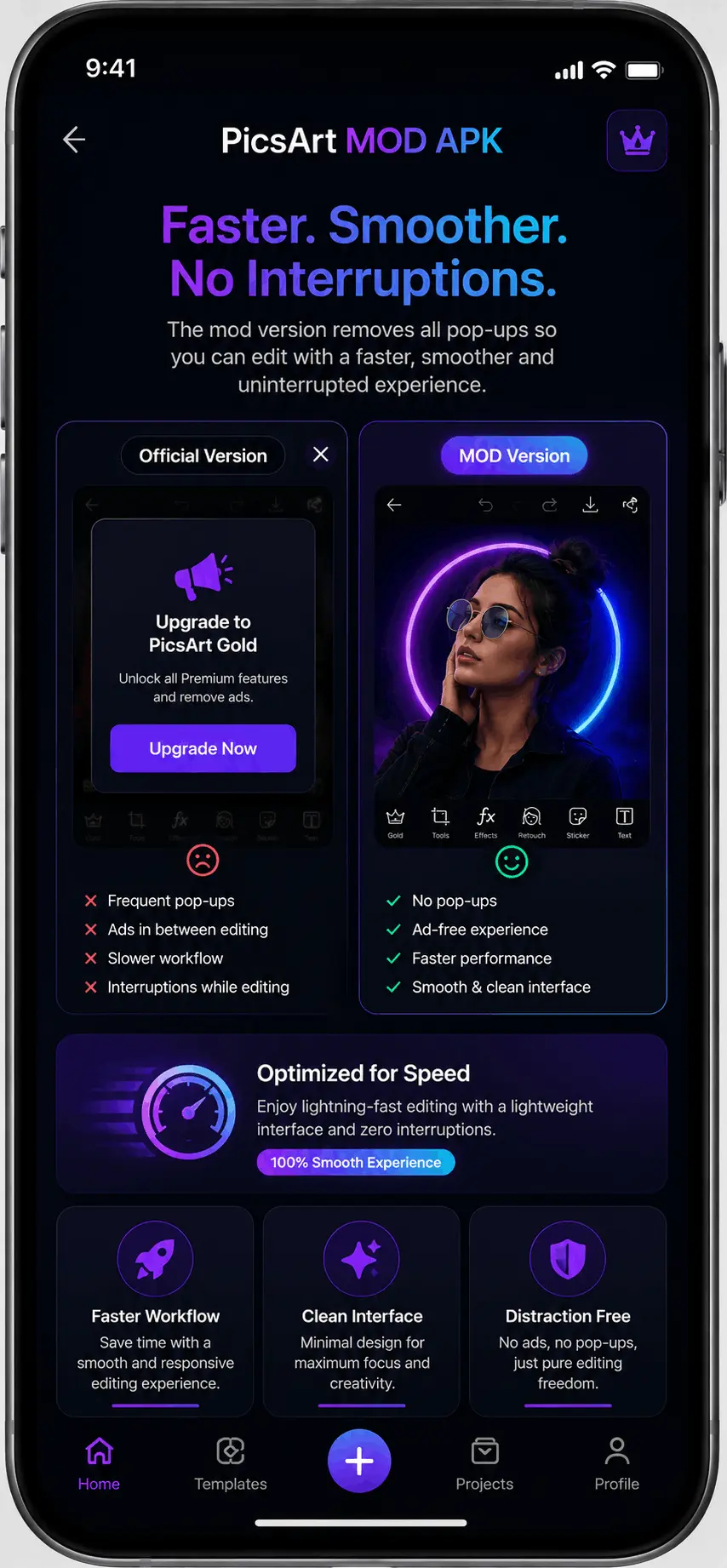 PicsArt MOD APK ad-free editing experience without pop-up ads