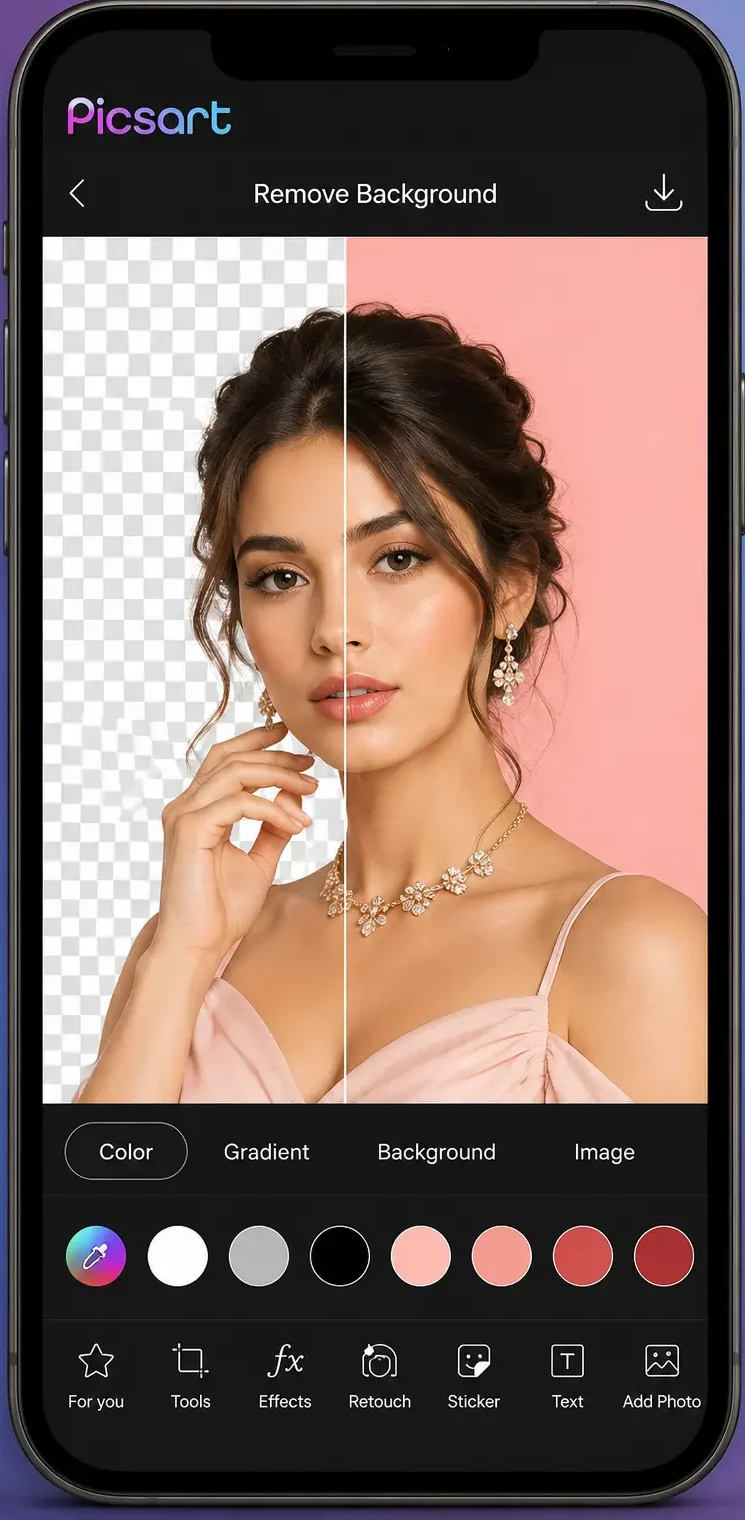 PicsArt MOD APK AI background remover tool for removing photo backgrounds