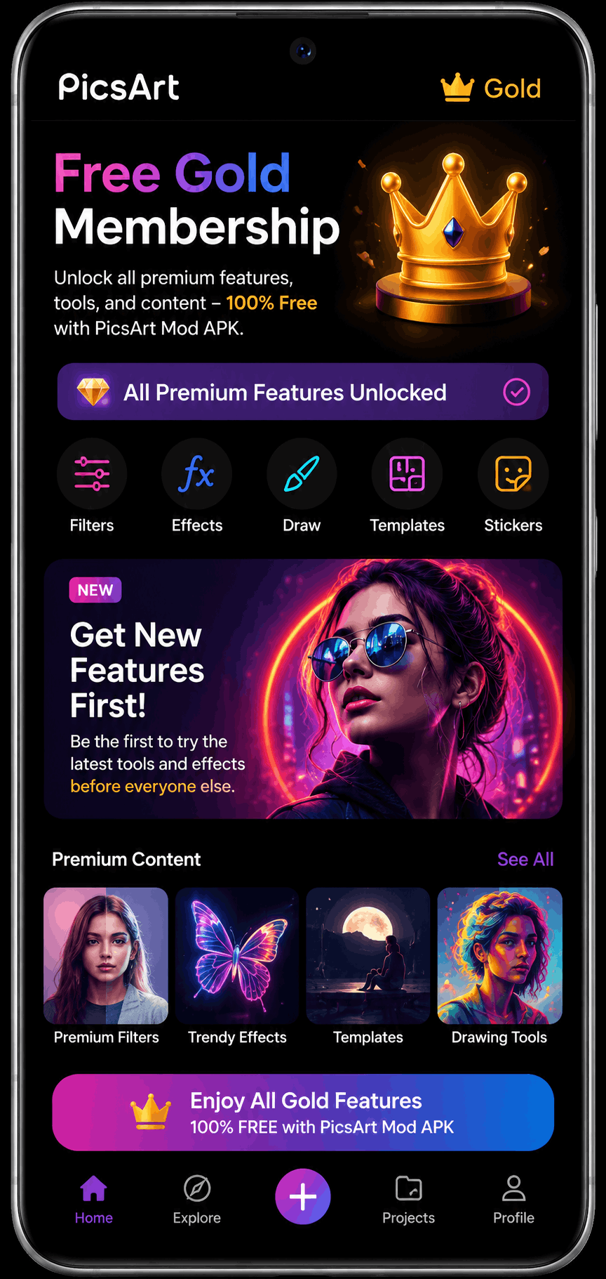 PicsArt MOD APK free Gold membership with unlocked premium features