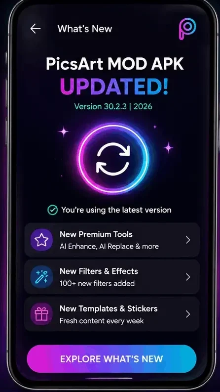 PicsArt MOD APK regular updates with new editing tools and features