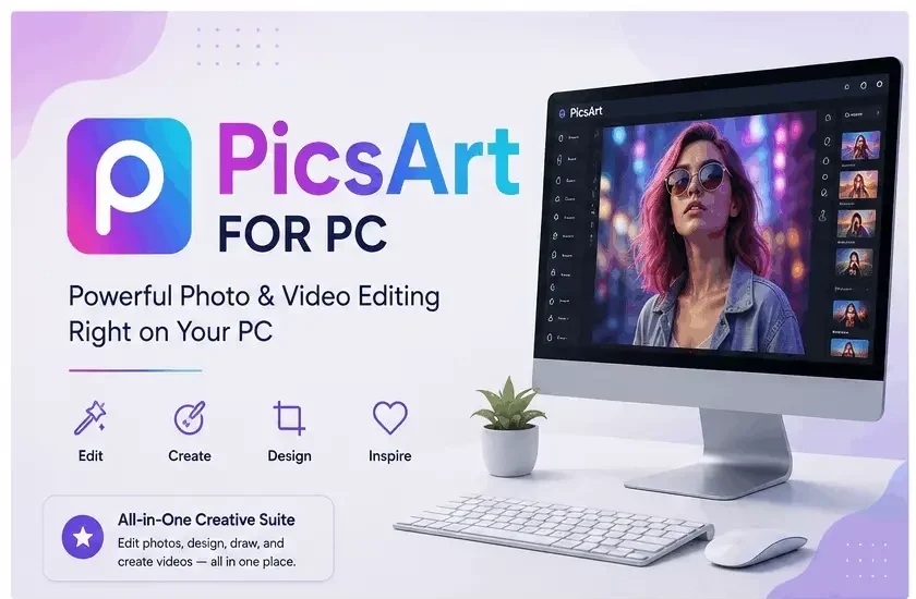 PicsArt for PC interface with powerful photo and video editing tools