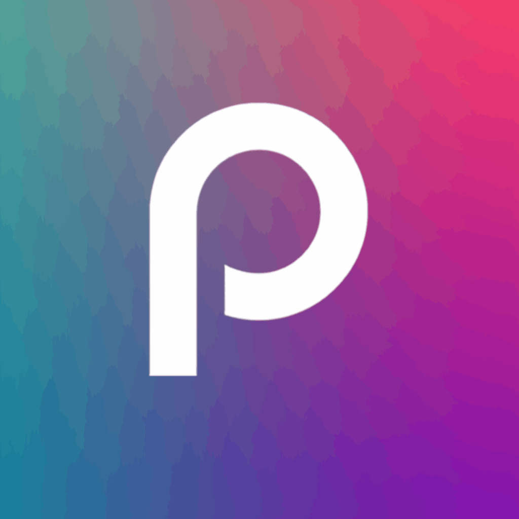 Official PicsArt logo featuring a stylized white "P" with a purple-to-blue gradient on a rounded square background.