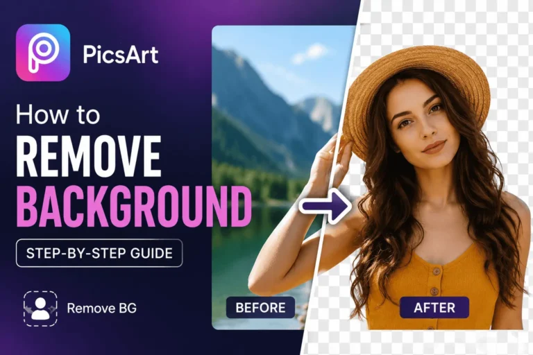 PicsArt background remover showing before and after transparent image