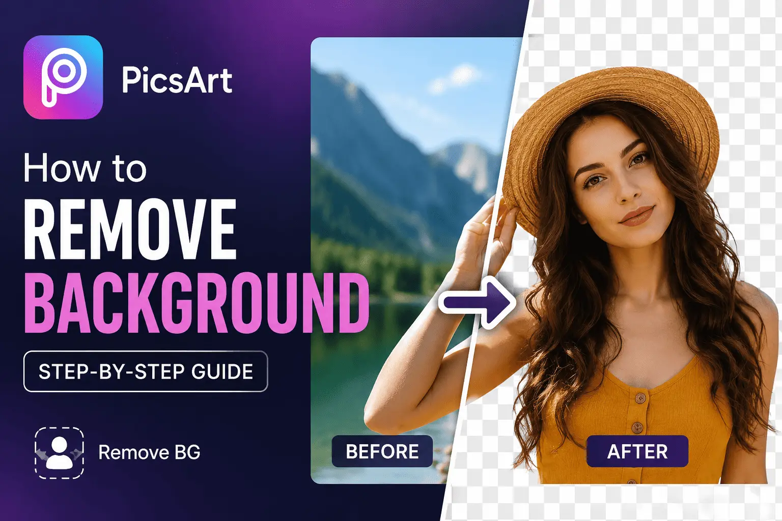 PicsArt background remover showing before and after transparent image
