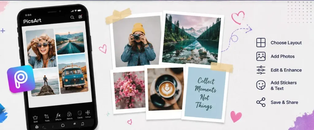 PicsArt collage maker with multiple photos and creative layouts